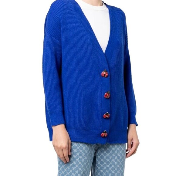 Olivia Rubin Small Blue Frankie Motif-Buttons Cardigan Sweater Ladybug Knit NWT - Picture 1 of 10